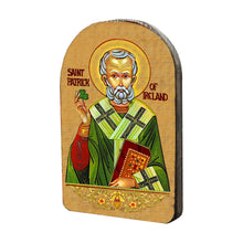 Load image into Gallery viewer, Saint Patrick Wooden Gold Plated Religious Celtic Sacred Icon - Inspirational Icon Decor