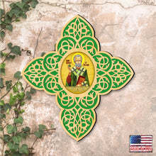 Load image into Gallery viewer, Saint Patrick Filigree Wooden Cross by Museum Icons - Celtic Decor