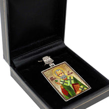 Load image into Gallery viewer, Saint Patrick Religious Jewelry Silver Plated Necklace, Gold-Plated Wooden Cabochon - Celtic Sacred Icon - Celtic Decor