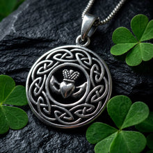 Load image into Gallery viewer, Classic Celtic Knot Claddagh Necklace in Sterling Silver