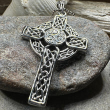 Load image into Gallery viewer, Aileran Triskele Celtic Cross Necklace in Sterling Silver