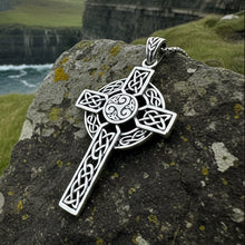 Load image into Gallery viewer, Aileran Triskele Celtic Cross Necklace in Sterling Silver