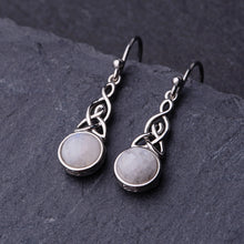 Load image into Gallery viewer, Celtic Mother™ 18K White Gold Moonstone Earrings