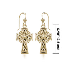 Load image into Gallery viewer, Modern Celtic Knotwork Cross Solid Gold Earrings