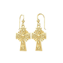 Load image into Gallery viewer, Modern Celtic Knotwork Cross Solid Gold Earrings