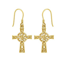 Load image into Gallery viewer, The Celtic Four Point Knot Cross Solid Gold Earrings