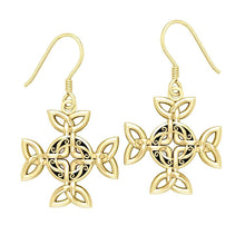 Load image into Gallery viewer, Celtic Knotwork Cross Solid Gold Earrings