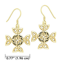Load image into Gallery viewer, Celtic Knotwork Cross Solid Gold Earrings