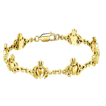 Load image into Gallery viewer, Celtic Trinity Claddagh Solid Gold Link Bracelet