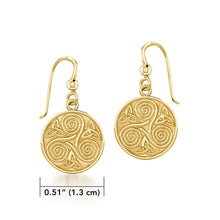 Load image into Gallery viewer, Celtic Spiral Triskele and Trinity Knot Solid Gold Earrings