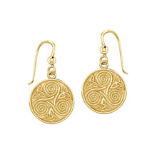 Load image into Gallery viewer, Celtic Spiral Triskele and Trinity Knot Solid Gold Earrings