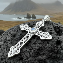 Load image into Gallery viewer, Gratitude Celtic Cross Moonstone Necklace in Sterling Silver