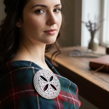 Load image into Gallery viewer, Large Celtic Cross Tartan Pin - Handmade in Scotland