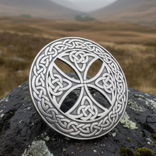 Load image into Gallery viewer, Large Celtic Cross Tartan Pin - Handmade in Scotland