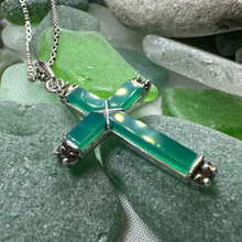 Load image into Gallery viewer, Celtic Cross Necklace - Green Agate and Marcasite