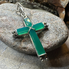 Load image into Gallery viewer, Celtic Cross Necklace - Green Agate and Marcasite