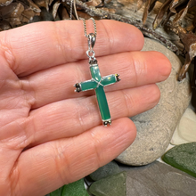Load image into Gallery viewer, Celtic Cross Necklace - Green Agate and Marcasite