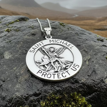 Load image into Gallery viewer, Protect Us Saint Michael Pendant in Sterling Silver