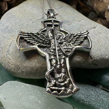 Load image into Gallery viewer, Large Saint Michael Cross Pendant in Sterling Silver