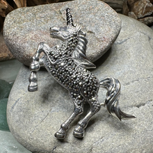 Load image into Gallery viewer, Prancing Unicorn of Scotland Pin in Sterling Silver