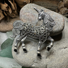 Load image into Gallery viewer, Elegant Marcasite Unicorn of Scotland Pin - Handmade