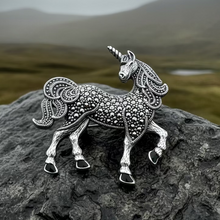 Load image into Gallery viewer, Elegant Marcasite Unicorn of Scotland Pin - Handmade