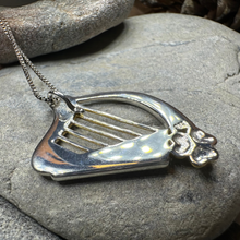 Load image into Gallery viewer, Golden Celtic Irish Harp Necklace in Sterling Silver