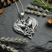 Load image into Gallery viewer, Wolf Lovers Necklace in Sterling Silver