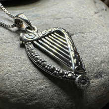 Load image into Gallery viewer, Cinnia Celtic Harp of Ireland Necklace in Sterling Silver