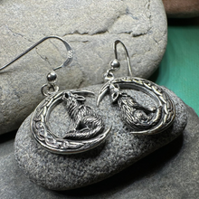 Load image into Gallery viewer, Arkyn Wolf Moon Earrings in Sterling Silver