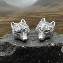 Load image into Gallery viewer, Forest Song Wolf Post Earrings in Sterling Silver