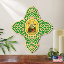 Load image into Gallery viewer, Saint Patrick Filigree Wooden Cross by Museum Icons - Celtic Decor