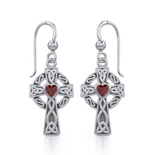 Load image into Gallery viewer, Celtic Cross Sterling Silver Earrings with Heart Gemstone - Celtic Reader