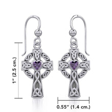Load image into Gallery viewer, Celtic Cross Sterling Silver Earrings with Heart Gemstone - Celtic Reader