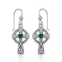Load image into Gallery viewer, Celtic Cross Sterling Silver Earrings with Heart Gemstone - Celtic Reader