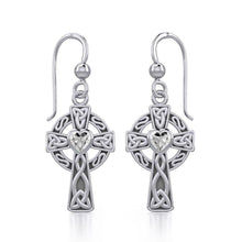 Load image into Gallery viewer, Celtic Cross Sterling Silver Earrings with Heart Gemstone - Celtic Reader