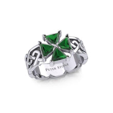 Load image into Gallery viewer, Celtic Knotwork Sterling Silver Ring with Gemstone Cross - Celtic Reader