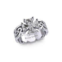 Load image into Gallery viewer, Celtic Knotwork Sterling Silver Ring with Gemstone Cross - Celtic Reader