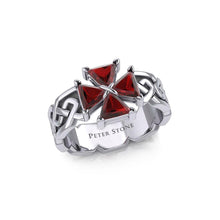 Load image into Gallery viewer, Celtic Knotwork Sterling Silver Ring with Gemstone Cross - Celtic Reader