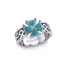 Load image into Gallery viewer, Celtic Knotwork Sterling Silver Ring with Gemstone Cross - Celtic Reader