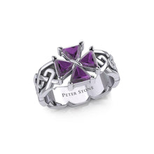 Load image into Gallery viewer, Celtic Knotwork Sterling Silver Ring with Gemstone Cross - Celtic Reader