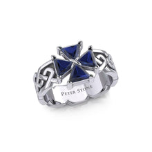 Load image into Gallery viewer, Celtic Knotwork Sterling Silver Ring with Gemstone Cross - Celtic Reader