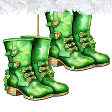 Load image into Gallery viewer, Irish Green Boots Wooden Christmas Ornaments