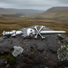 Load image into Gallery viewer, Scottish "King Death" Skull Kilt Pin - Handmade in Scotland