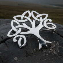 Load image into Gallery viewer, Celtic Trinity Knot Tree Of Life Brooch in Sterling Silver