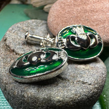Load image into Gallery viewer, Emerald Green Claddagh Cuff Links