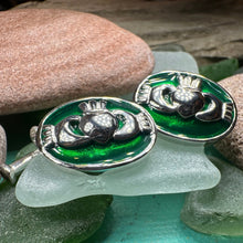 Load image into Gallery viewer, Emerald Green Claddagh Cuff Links