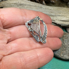 Load image into Gallery viewer, Ancient Bard Celtic Harp Brooch - Irish Sterling Silver Pin