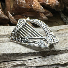 Load image into Gallery viewer, Ancient Bard Celtic Harp Brooch - Irish Sterling Silver Pin