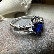 Load image into Gallery viewer, Sapphire Zirconia Claddagh Ring